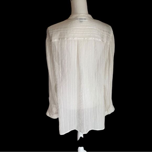 Etcetera White Metallic Silver Silk Blouse Size 16 - Picture 4 of 6